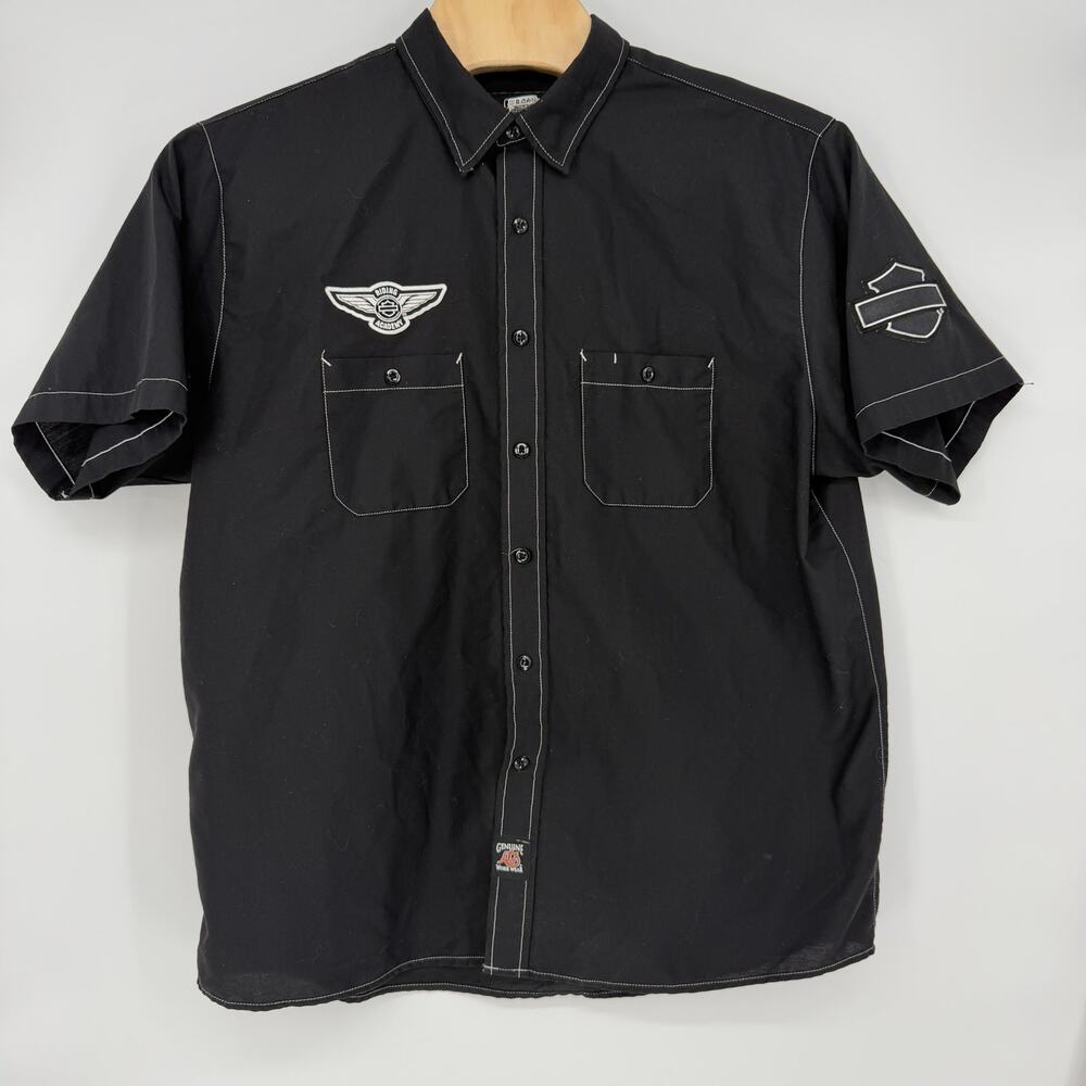 Harley Davidson 2XL Mens Riding Academy Short Sleeve Button Up Embroidered Black